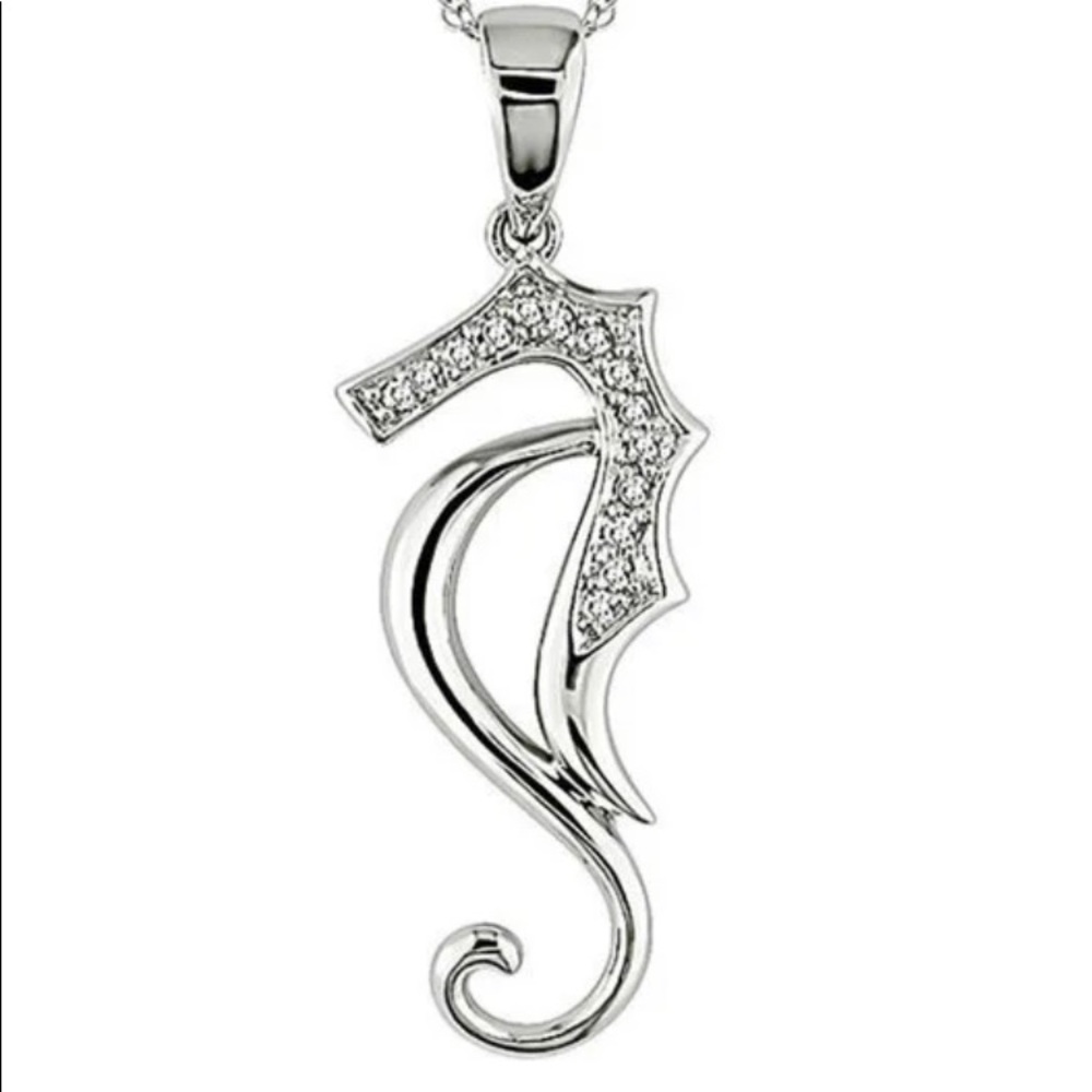 10k White Gold Seahorse Pendent